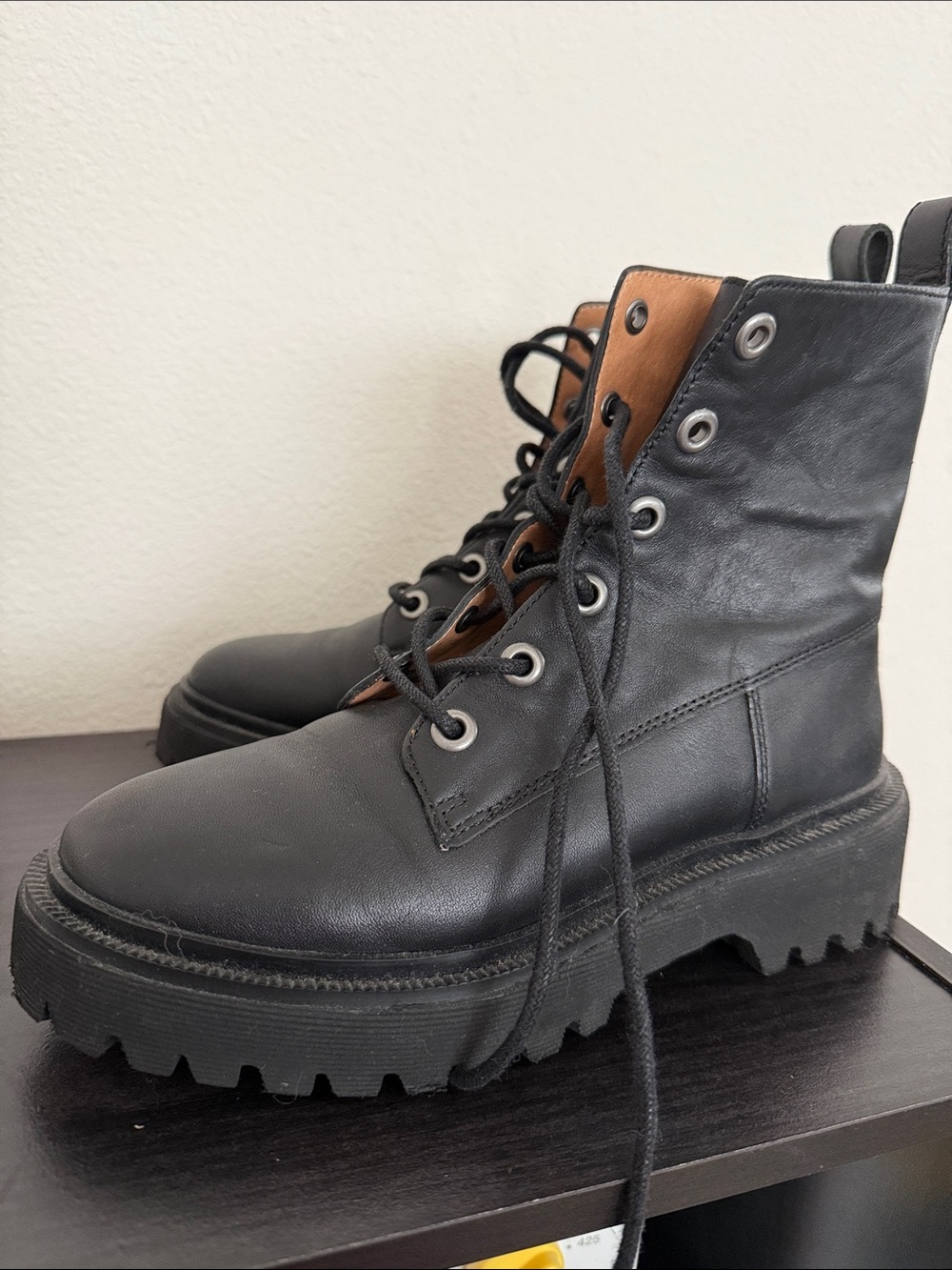 Madewell Black Leather Combat Boots size 6